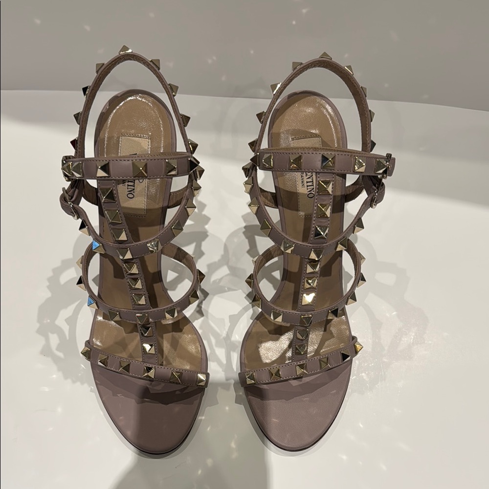 Valentino Strappy Sandals with Studded Design in Poudre